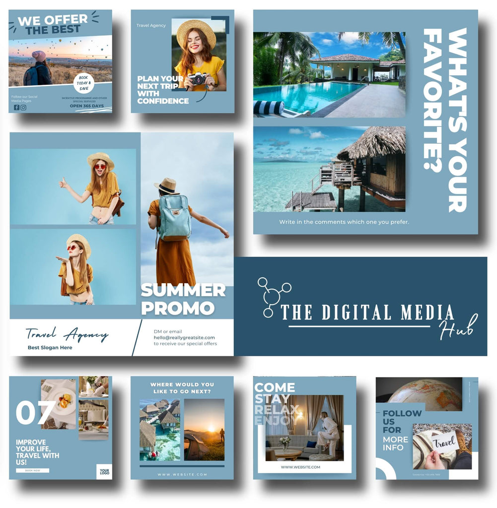 promote your travel agency online with editable Canva templates