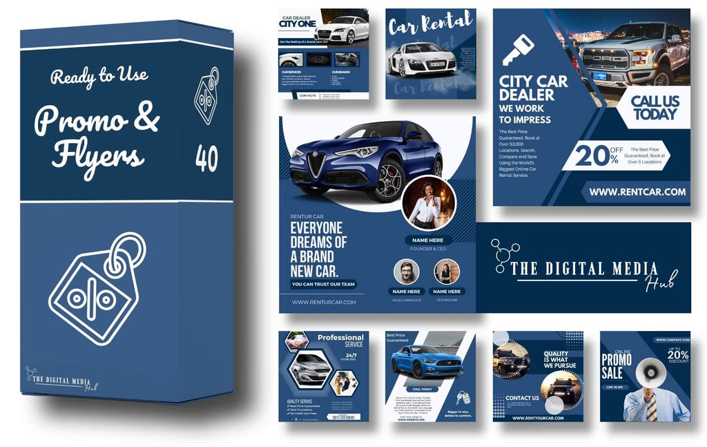 promotional flyers for car dealers and rental company editable in Canva