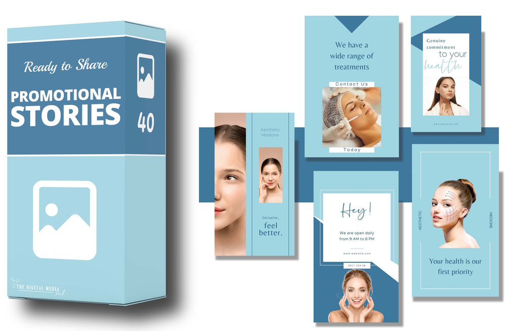 promotional stories for aesthetic medicine clinics editable in Canva